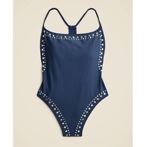 J.Crew Size 22 Navy One-Piece Swimsuit with Silver Accents